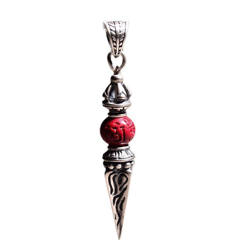Nimara Ritual Cinnabar Sanskrit Dorje Vajra Pattern Blessing Necklace Pendant