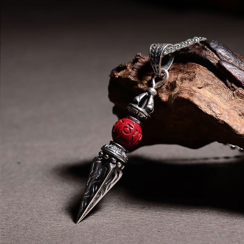 Nimara Ritual Cinnabar Sanskrit Dorje Vajra Pattern Blessing Necklace Pendant