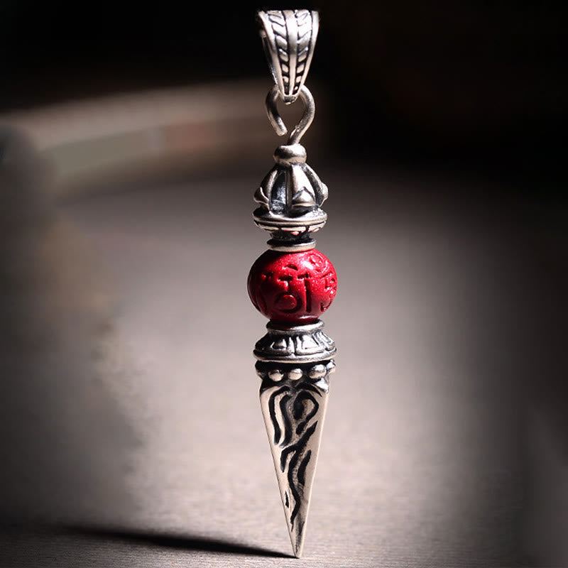 Nimara Ritual Cinnabar Sanskrit Dorje Vajra Pattern Blessing Necklace Pendant