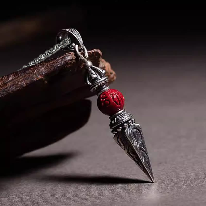 Nimara Ritual Cinnabar Sanskrit Dorje Vajra Pattern Blessing Necklace Pendant