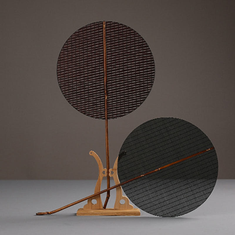 Nimara Ritual Chinese Style Handmade Round Shaped Bamboo Long Handle Fan