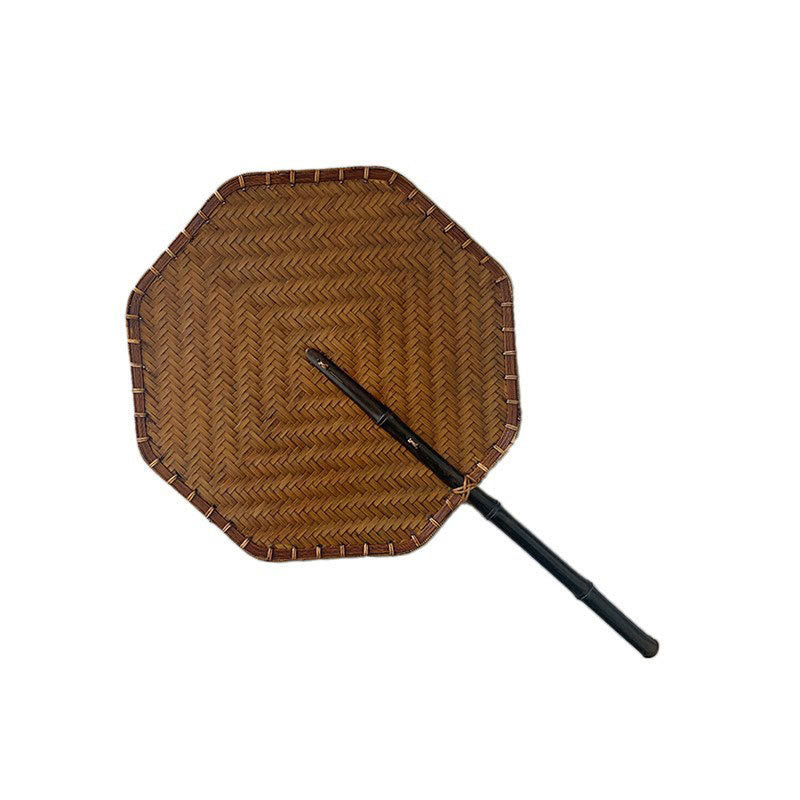 Nimara Ritual Vintage Chinese Style Handmade Round Octagonal Shaped Bamboo Long Handle Fan