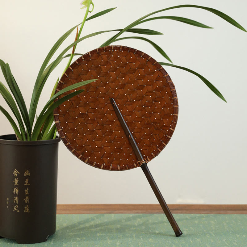 Nimara Ritual Vintage Chinese Style Handmade Round Octagonal Shaped Bamboo Long Handle Fan