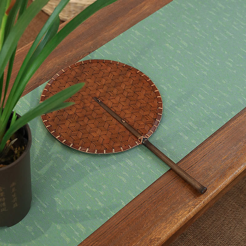 Nimara Ritual Vintage Chinese Style Handmade Round Octagonal Shaped Bamboo Long Handle Fan