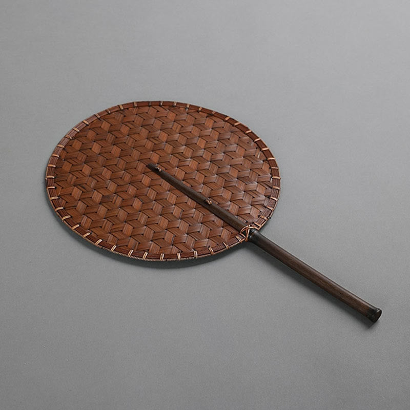 Nimara Ritual Vintage Chinese Style Handmade Round Octagonal Shaped Bamboo Long Handle Fan