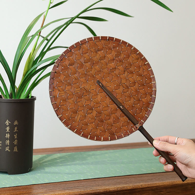 Nimara Ritual Vintage Chinese Style Handmade Round Octagonal Shaped Bamboo Long Handle Fan