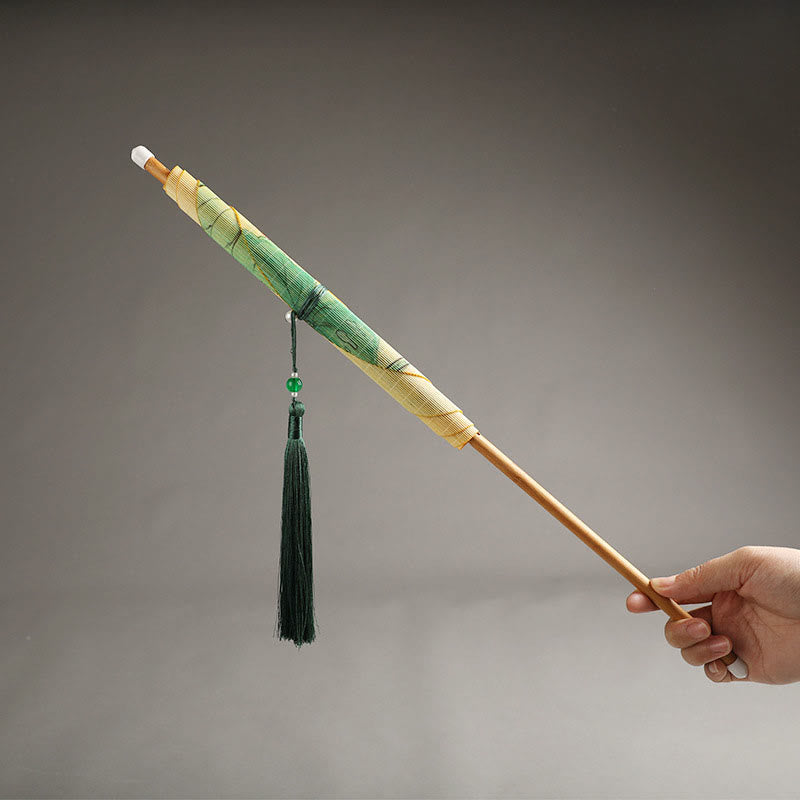 Nimara Ritual Handmade Birds Flowers Persimmons Fruit Koi Fish Lotus Bamboo Long Handle Portable Curlable Fan