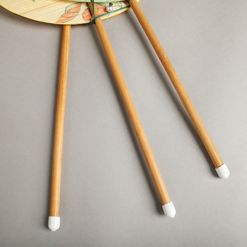 Nimara Ritual Handmade Birds Flowers Persimmons Fruit Koi Fish Lotus Bamboo Long Handle Portable Curlable Fan