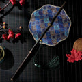 Nimara Ritual Handmade Shell Scales Leaves Epiphyllum Pattern Long Purple Bamboo Handle Portable Curlable Fan