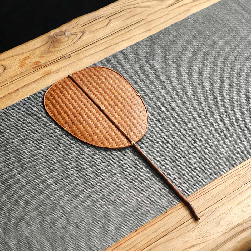 Nimara Ritual Chinese Style Handmade Bamboo Woven Round Oval Banana Shape Long Handle Fan