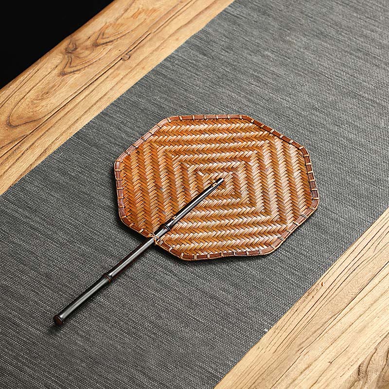 Nimara Ritual Chinese Style Handmade Bamboo Woven Round Oval Banana Shape Long Handle Fan
