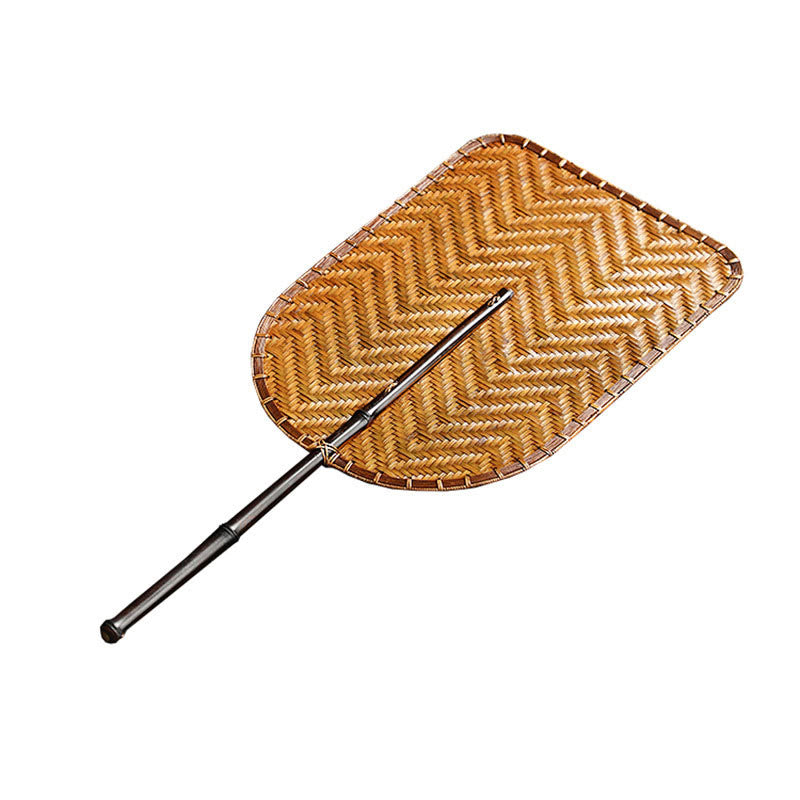 Nimara Ritual Chinese Style Handmade Bamboo Woven Round Oval Banana Shape Long Handle Fan