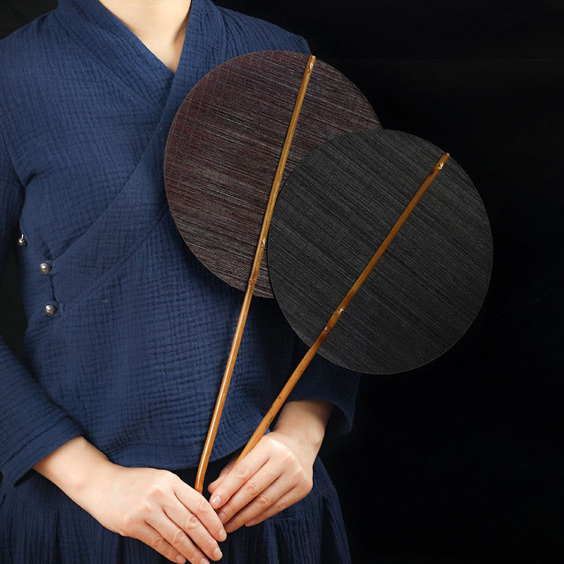 Nimara Ritual Chinese Style Handmade Bamboo Woven Round Oval Banana Shape Long Handle Fan