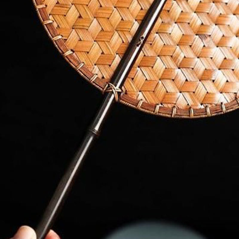 Nimara Ritual Chinese Style Handmade Bamboo Woven Round Oval Banana Shape Long Handle Fan