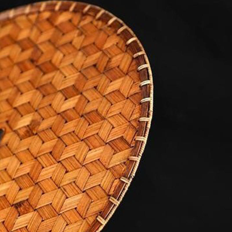 Nimara Ritual Chinese Style Handmade Bamboo Woven Round Oval Banana Shape Long Handle Fan