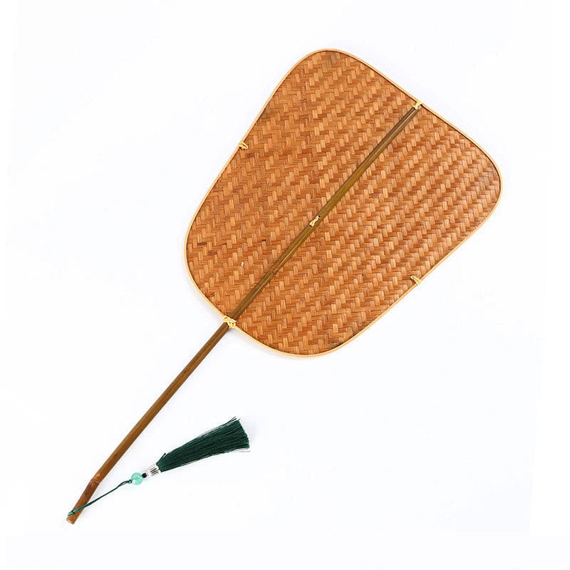 Nimara Ritual Chinese Style Handmade Bamboo Woven Oval Round Banana Conical Shape Long Handle Fan