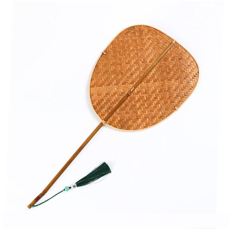 Nimara Ritual Chinese Style Handmade Bamboo Woven Oval Round Banana Conical Shape Long Handle Fan