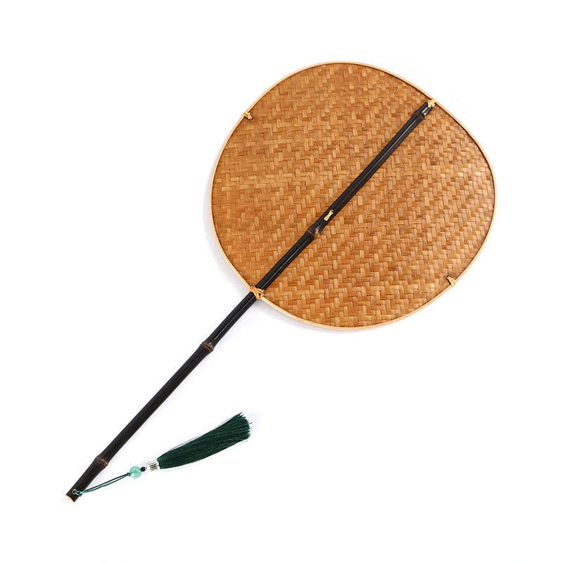 Nimara Ritual Chinese Style Handmade Bamboo Woven Oval Round Banana Conical Shape Long Handle Fan