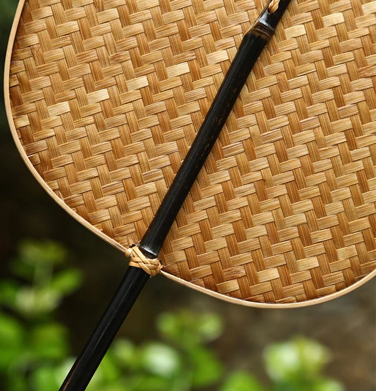 Nimara Ritual Chinese Style Handmade Bamboo Woven Oval Round Banana Conical Shape Long Handle Fan