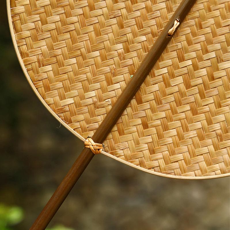 Nimara Ritual Chinese Style Handmade Bamboo Woven Oval Round Banana Conical Shape Long Handle Fan