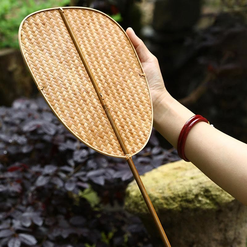 Nimara Ritual Chinese Style Handmade Bamboo Woven Oval Round Banana Conical Shape Long Handle Fan