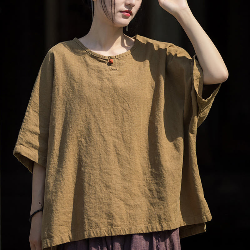 Nimara Ritual Causal Half Sleeve Ramie Linen Cotton T-shirt Tee