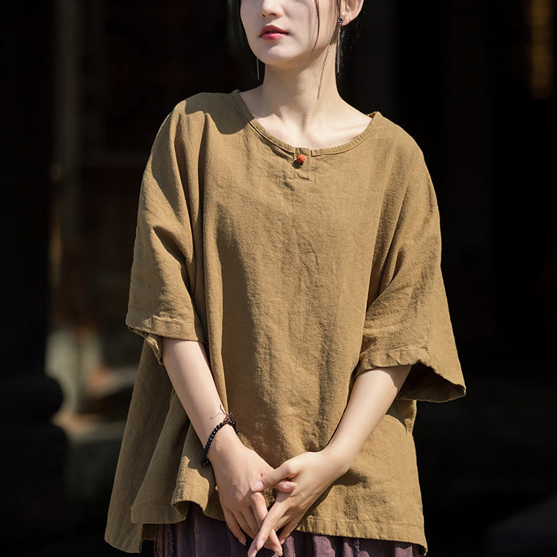 Nimara Ritual Causal Half Sleeve Ramie Linen Cotton T-shirt Tee