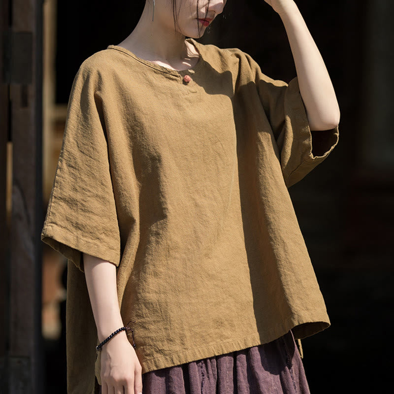 Nimara Ritual Causal Half Sleeve Ramie Linen Cotton T-shirt Tee