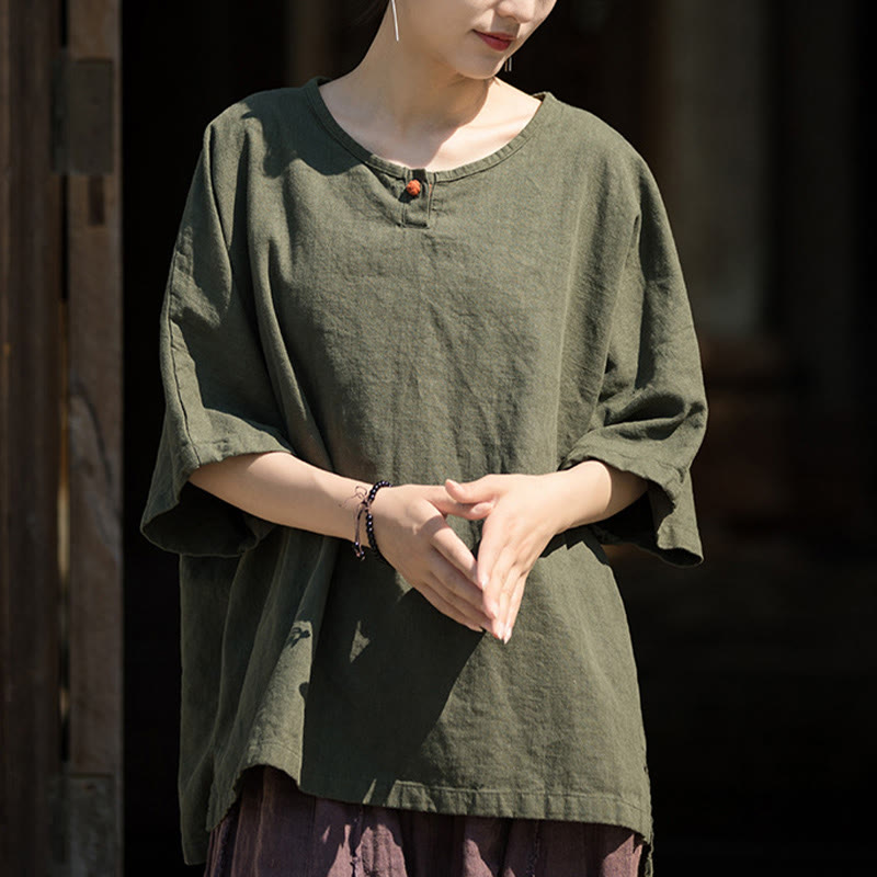 Nimara Ritual Causal Half Sleeve Ramie Linen Cotton T-shirt Tee