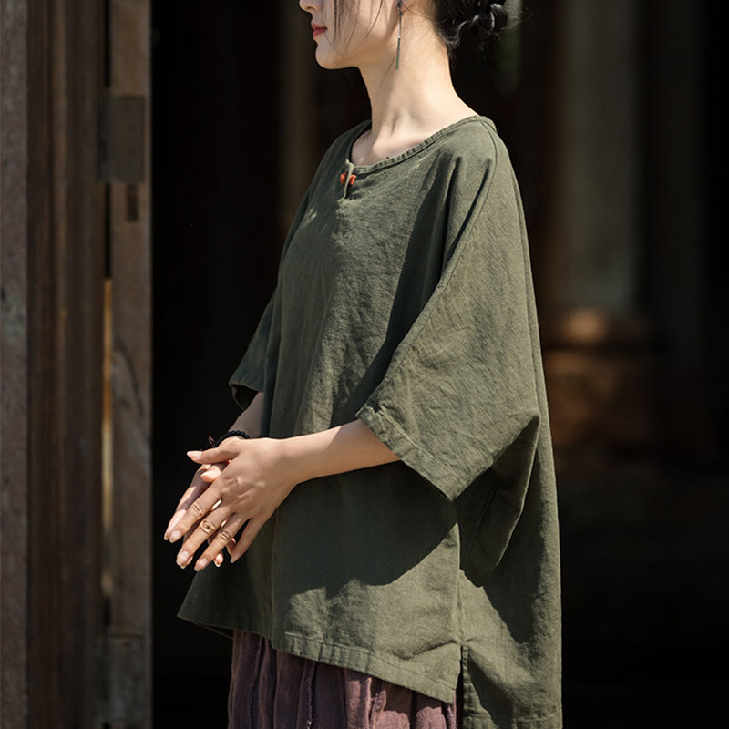 Nimara Ritual Causal Half Sleeve Ramie Linen Cotton T-shirt Tee