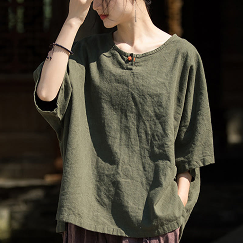 Nimara Ritual Causal Half Sleeve Ramie Linen Cotton T-shirt Tee