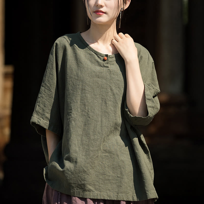 Nimara Ritual Causal Half Sleeve Ramie Linen Cotton T-shirt Tee