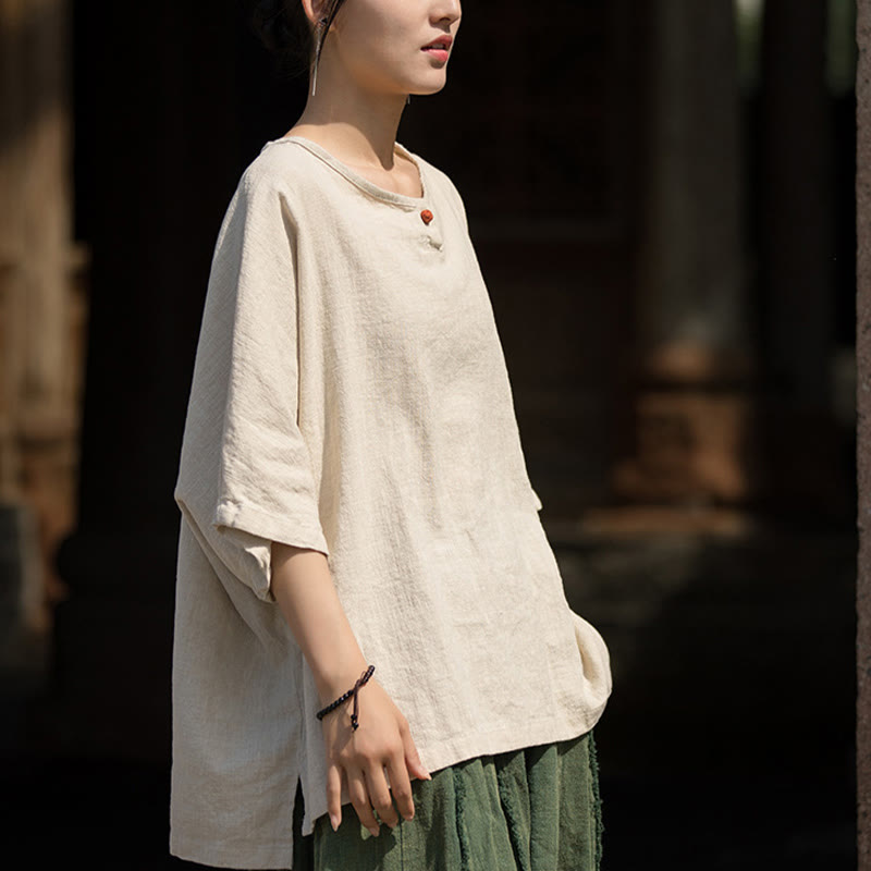Nimara Ritual Causal Half Sleeve Ramie Linen Cotton T-shirt Tee