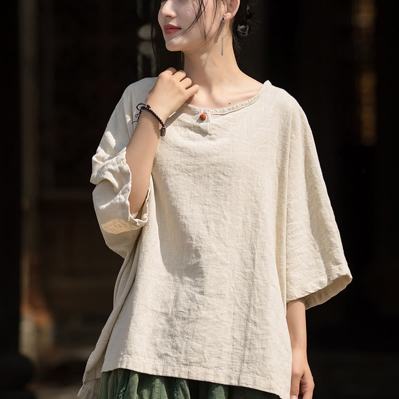 Nimara Ritual Causal Half Sleeve Ramie Linen Cotton T-shirt Tee