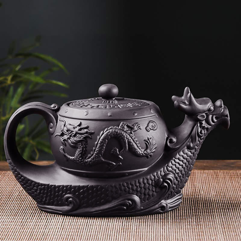 Nimara Ritual Vintage Dragon Auspicious Clouds Purple Clay Ceramic Teapot