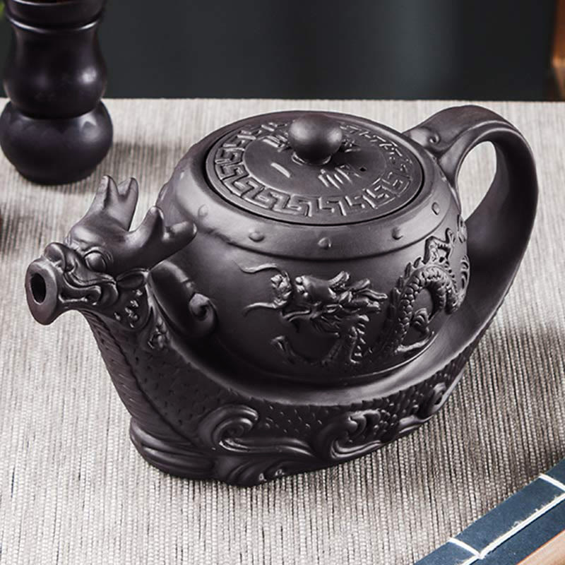 Nimara Ritual Vintage Dragon Auspicious Clouds Purple Clay Ceramic Teapot