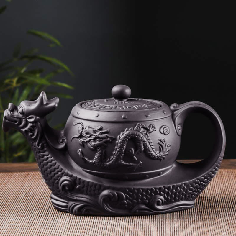 Nimara Ritual Vintage Dragon Auspicious Clouds Purple Clay Ceramic Teapot