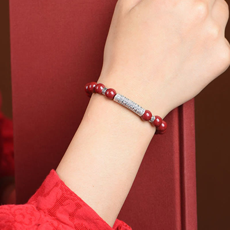Nimara Ritual Cinnabar 999 Sterling Silver Six True Words Blessing Bracelet