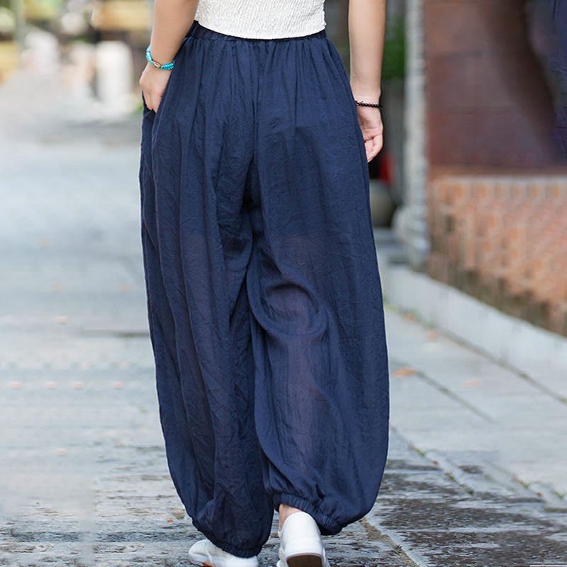 Nimara Ritual Summer Plain Color Linen Drawstring Pants With Pockets