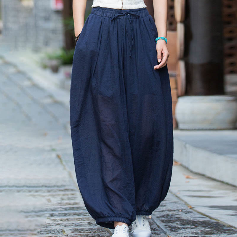 Nimara Ritual Summer Plain Color Linen Drawstring Pants With Pockets