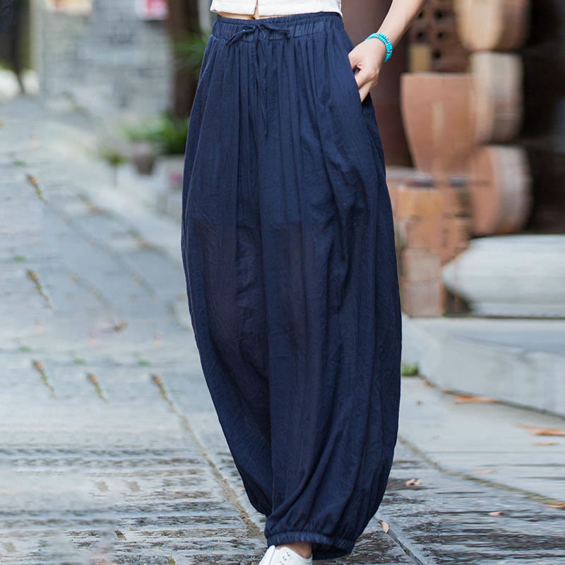 Nimara Ritual Summer Plain Color Linen Drawstring Pants With Pockets