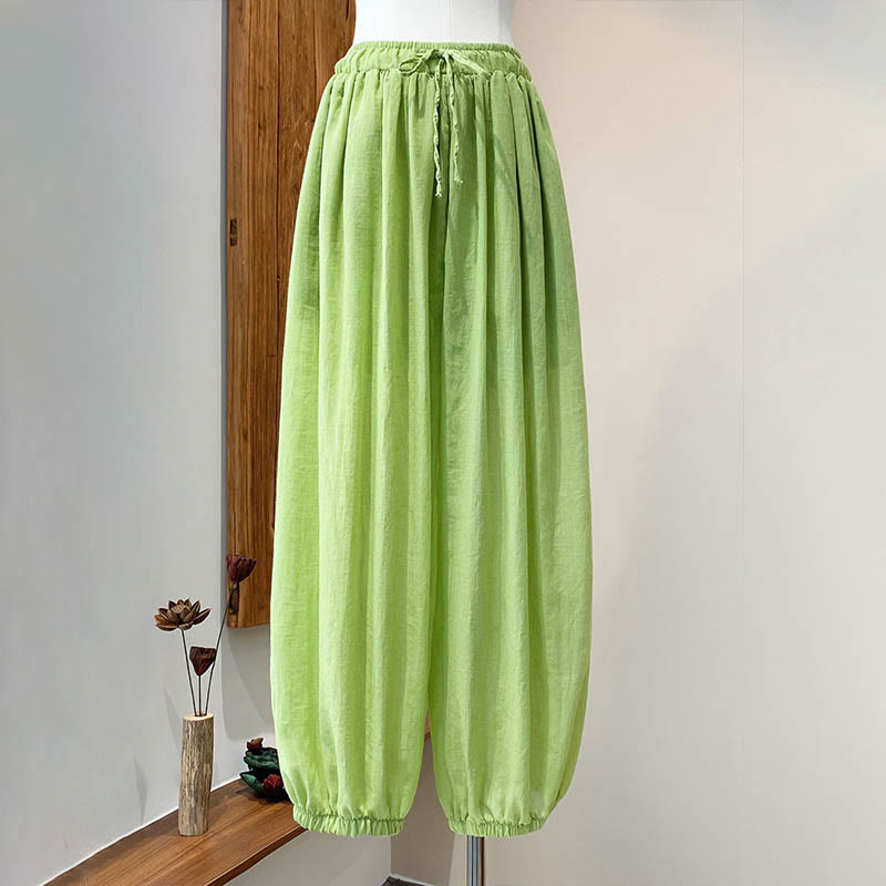 Nimara Ritual Summer Plain Color Linen Drawstring Pants With Pockets