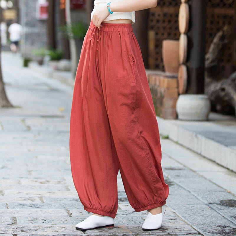 Nimara Ritual Summer Plain Color Linen Drawstring Pants With Pockets