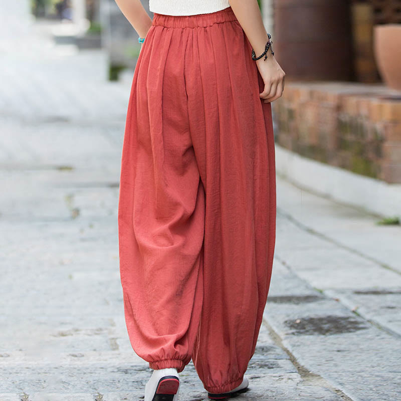 Nimara Ritual Summer Plain Color Linen Drawstring Pants With Pockets