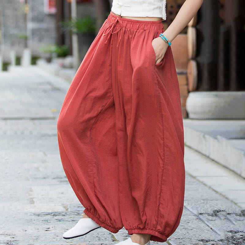Nimara Ritual Summer Plain Color Linen Drawstring Pants With Pockets