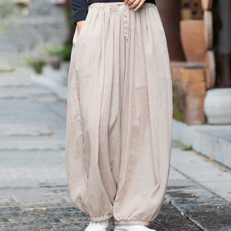 Nimara Ritual Summer Plain Color Linen Drawstring Pants With Pockets