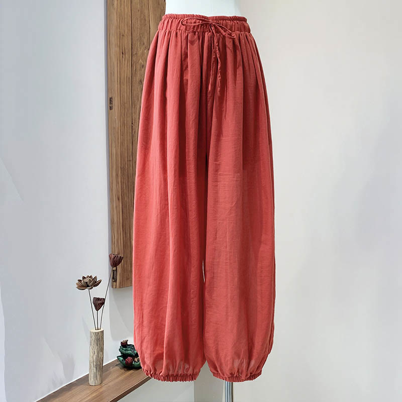 Nimara Ritual Summer Plain Color Linen Drawstring Pants With Pockets