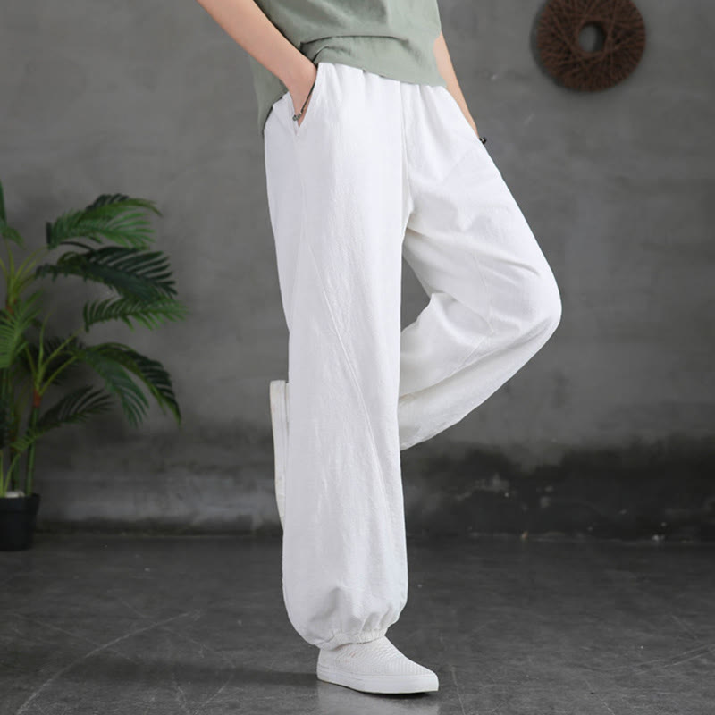 Nimara Ritual Plain Color Ramie Linen Cotton Women's Pants With Pockets