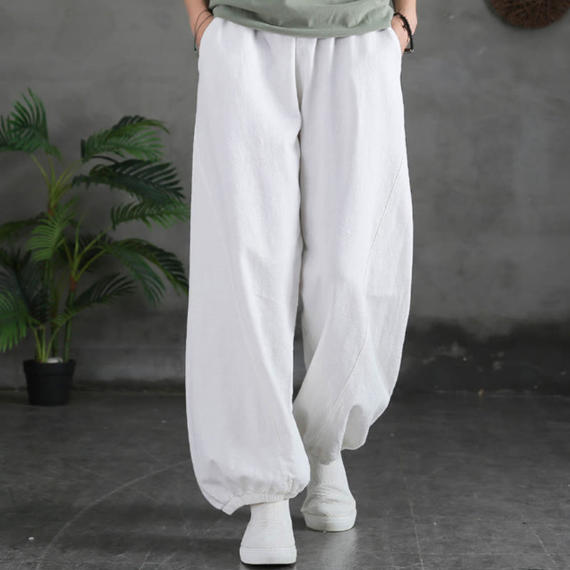 Nimara Ritual Plain Color Ramie Linen Cotton Women's Pants With Pockets