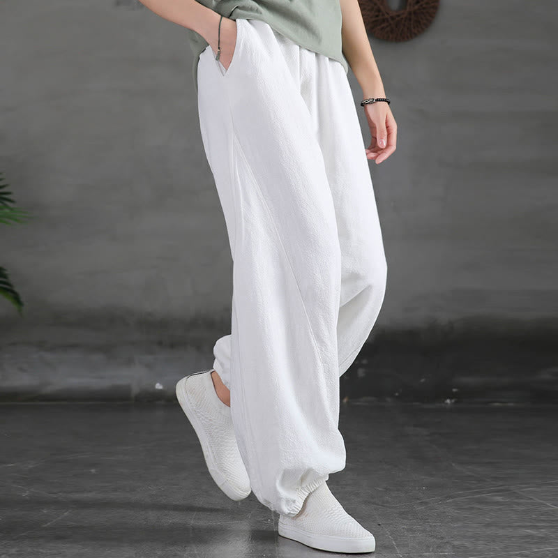 Nimara Ritual Plain Color Ramie Linen Cotton Women's Pants With Pockets